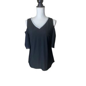 Harper 241 Womens Black 3/4 Sleeve Cold Shoulder Top Size Small